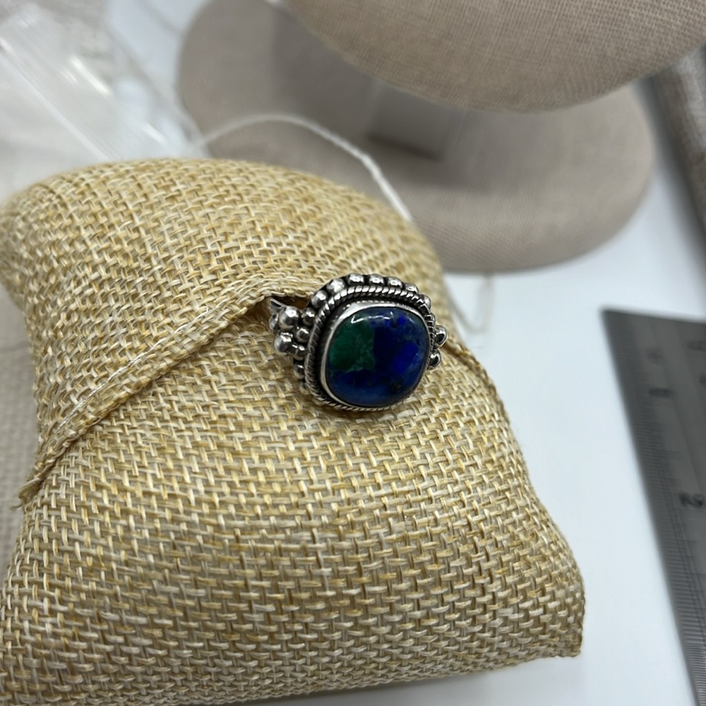 💎 Vintage 925 Silver Azurite-Malachite Ring - Size 7 - Picture 10 of 15